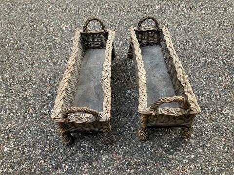Antique Wicker Planter Baskets with Handles